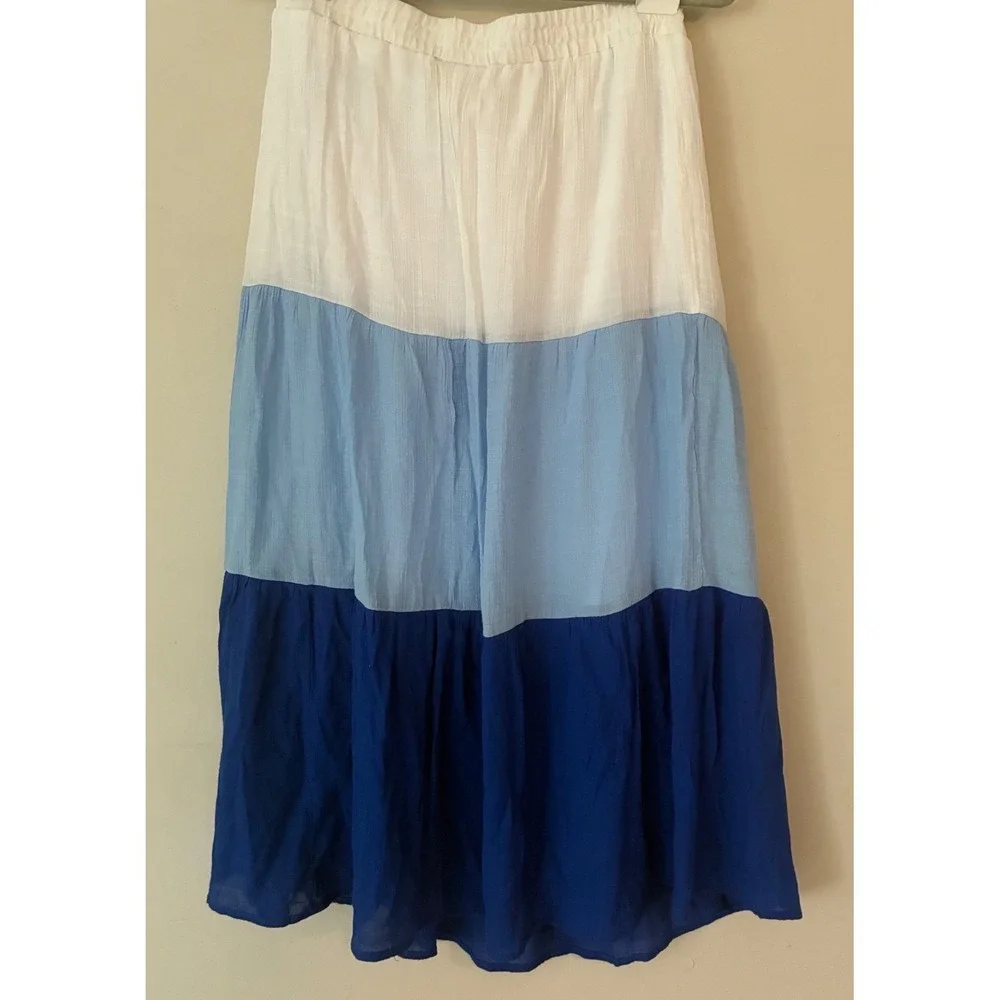 Studio Maxi Skirt Women PL Blue White Tiered Ombre‎ Tassel Petite Bohemian